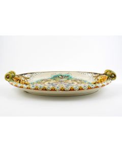 Italian centerpiece featuring a Renaissance-style design of dolphins handmade by Alvaro Binaglia in Deruta Italy - main image