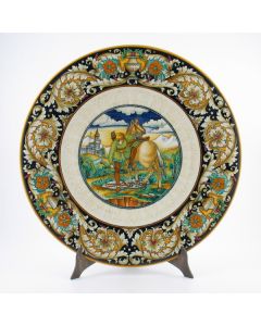 Italian wall plate featuring a Renaissance-style portrait of a knight handmade by Alvaro Binaglia in Deruta Italy - main image