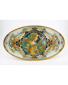 Italian wall plate platter featuring a Renaissance-style portrait of Julia Bella handmade by Alvaro Binaglia in Deruta Italy - main image