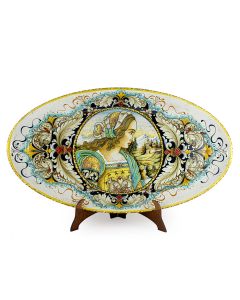 Italian wall plate featuring a Renaissance-style portrait of Julia Bella handmade by Alvaro Binaglia in Deruta Italy - main image