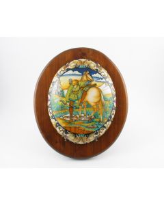Italian oval plaque featuring a Renaissance-style portrait of a knight handmade by Alvaro Binaglia in Deruta Italy - main image