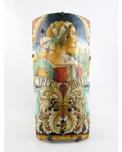 Italian wall lamp featuring a Renaissance-style portrait of Artemisia handmade by Alvaro Binaglia in Deruta Italy - main image