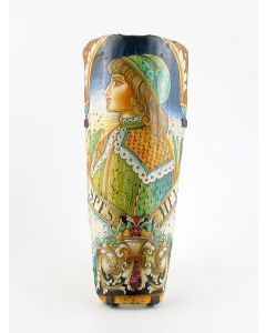 Italian wall lamp featuring a Renaissance-style portrait of Angiolo handmade by Alvaro Binaglia in Deruta Italy - main image