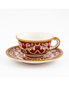Barocco Rosso Italian tea cup and saucer handmade by Fima in Deruta