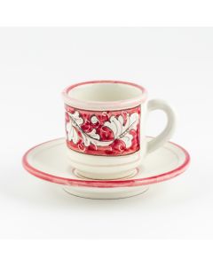 Italian espresso cup and saucer from the Rinascimento Rosa e Bianco collection handmade by Ceramiche Rampini in Gubbio, Italy