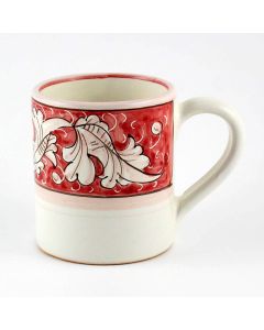 Italian mug from the Rinascimento Rosa e Bianco collection handmade by Ceramiche Rampini in Gubbio, Italy