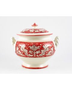 Italian soup tureen from the Rinascimento Rosa e Bianco collection handmade by Ceramiche Rampini in Gubbio, Italy