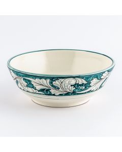 Italian serving bowl from the Rinascimento Verde e Bianco collection handmade by Ceramiche Rampini in Gubbio, Italy