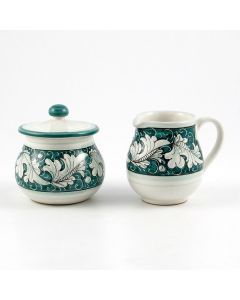 Italian creamer & sugar set from the Rinascimento Verde e Bianco collection handmade by Ceramiche Rampini in Gubbio, Italy
