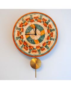 Italian wall clock with pendulum handmade in Mantua using the traditional sgraffito method
