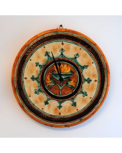 Italian wall clock handmade in Mantua using the traditional sgraffito method