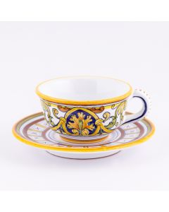 Deruta tea cup and saucer from the Cinquecento collection, handmade by Antica Deruta - Italy