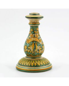 Italian green and cream candle holder handmade by Ceramiche Magnanelli in Gubbio, Italy