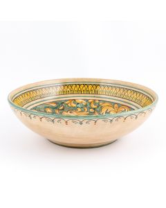 Italian green and cream centerpiece bowl handmade by Ceramiche Magnanelli in Gubbio, Italy