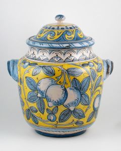 Deruta jar with handles frutta gialla from the Frutta Gialla collection, handmade by Antica Deruta - Italy