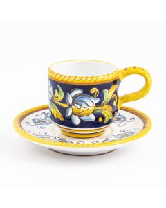 Fiori Italian espresso cup and saucer handmade by Fima in Deruta