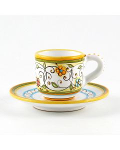 Floreale Italian espresso cup and saucer handmade by Fima in Deruta