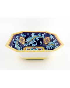 Italian octagonal serving bowl Geo Blu from the Ottagonali Collection handmade by Francesca Niccacci in Deruta