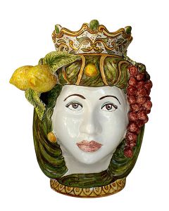 Sicilian ceramic Moorish head Lady with lemons handmade by Ghenos