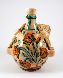 Italian pilgrim flask handmade in Mantua using the traditional sgraffito method
