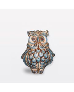 Sicilian figurine featuring an owl decorated in rich shades of blue and ivory handcrafted in Caltagirone - Italy