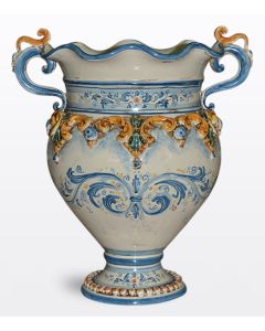 Italian vase with handles handcrafted in Caltagirone, Sicily