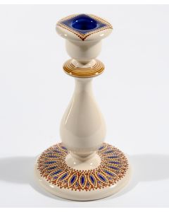 Italian Spicchi Blue candle holder handmade by Francesco Fasano in Grottaglie, Italy