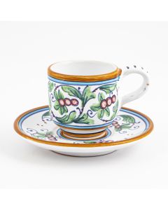 Melograni Italian espresso cup and saucer handmade by Fima in Deruta