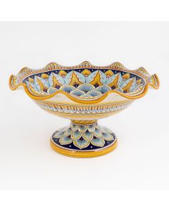 Handmade Italian Pavone Giallo footed bowl by Ceramiche Andrilia - Deruta - main image