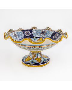 Handmade Italian Pavone Blu footed bowl by Ceramiche Andrilia - Deruta - main image