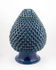 Tuscan blue Pine Cone table lamp handcrafted by ND Dolfi in Montelupo Fiorentino, Italy