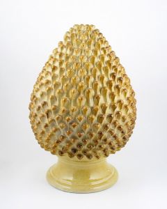 Tuscan yellow Pine Cone table lamp handcrafted by ND Dolfi in Montelupo Fiorentino, Italy