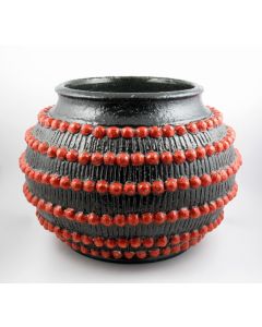 Tuscan planter with coral pearls handcrafted by ND Dolfi in Montelupo Fiorentino, Italy