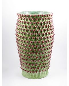 Tuscan umbrella stand with en relief pine scales handcrafted by ND Dolfi in Montelupo Fiorentino, Italy