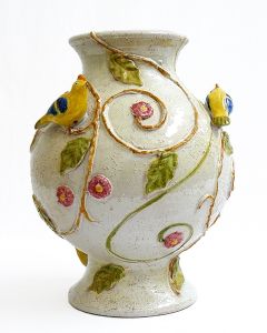 Tuscan Birds vase handcrafted by ND Dolfi in Montelupo Fiorentino, Italy