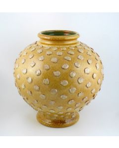 Tuscan vase with en relief dots handcrafted by ND Dolfi in Montelupo Fiorentino, Italy