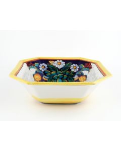 Italian octagonal serving bowl Paniera from the Ottagonali Collection handmade by Francesca Niccacci in Deruta