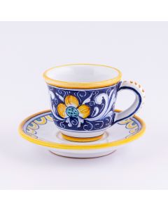 Deruta espresso cup and saucer from the Rameggi collection, handmade by Antica Deruta - Italy