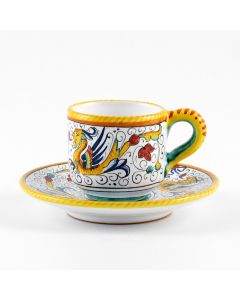 Raffaellesco Italian espresso cup and saucer handmade by Fima in Deruta