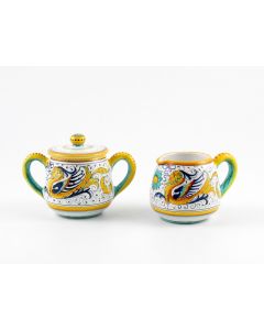 Raffaellesco Italian creamer & sugar set handmade by Fima in Deruta