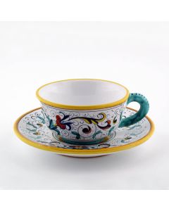 Ricco Deruta Classico Italian tea cup and saucer handmade by Fima in Deruta