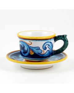 Italian espresso cup and saucer from the Geometrico S12 Collection handmade by Eugenio Ricciarelli - Deruta, Rapallo, Amalfi