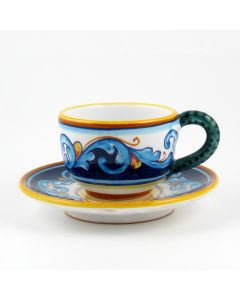 Italian tea cup and saucer from the Geometrico S12 Collection handmade by Eugenio Ricciarelli - Deruta, Rapallo, Amalfi