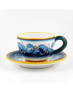 Italian breakfast cup and saucer from the Geometrico S12 Collection handmade by Eugenio Ricciarelli - Deruta, Rapallo, Amalfi