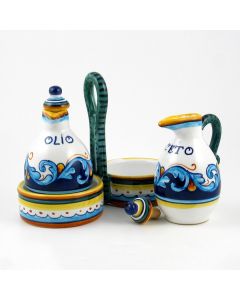 Italian oil and vinegar set from the Geometrico S12 Collection handmade by Eugenio Ricciarelli - Deruta, Rapallo, Amalfi
