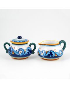 Italian creamer & sugar set from the Geometrico S12 Collection handmade by Eugenio Ricciarelli - Deruta, Rapallo, Amalfi