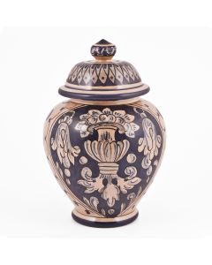 Italian blue and cream jar potiche handmade by Ceramiche Magnanelli in Gubbio, Italy