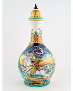 Italian vase featuring a Renaissance-style portrait of a knight handmade by Francesca Niccacci in Deruta