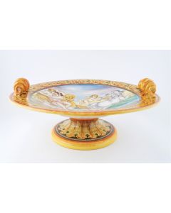 Italian footed bowl featuring a Renaissance-style portrait of Aurora and Cephalus handmade by Francesca Niccacci in Deruta