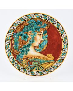 Italian wall plate Art Nouveau handmade by Francesca Niccacci in Deruta
